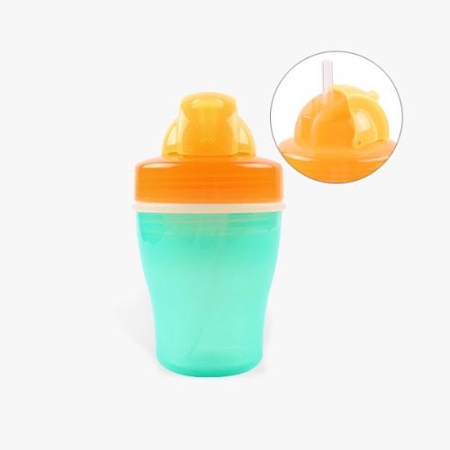 [더블하트] 더블레이어 스트로컵 유아빨대컵-그린오렌지